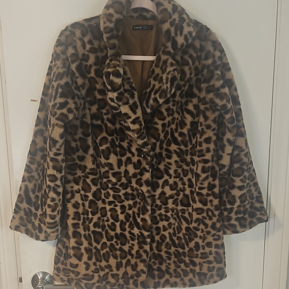 Shein Leopard Print Faux Fur Coat